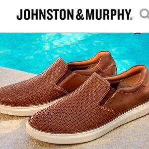 Men's Johnston & Murphy Sheepskin Leather Shoes sz. 12 McGuffey WOVEN TAN
